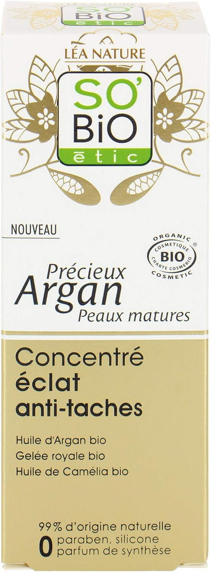 SO'BIO ÉTIC Concentré Eclat Anti-taches Précieux Argan Peaux Matures