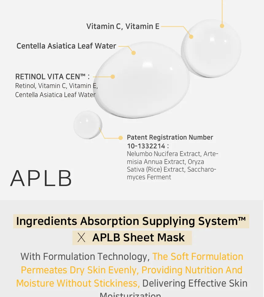 APLB - Retinol Vitamin C Vitamin E Sheet Mask Set - 10 Pcs