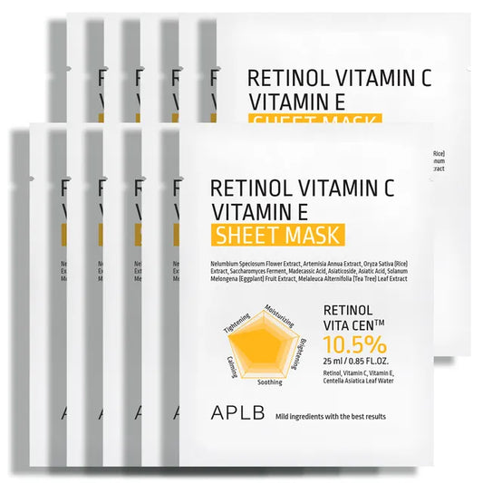 APLB - Retinol Vitamin C Vitamin E Sheet Mask Set - 10 Pcs